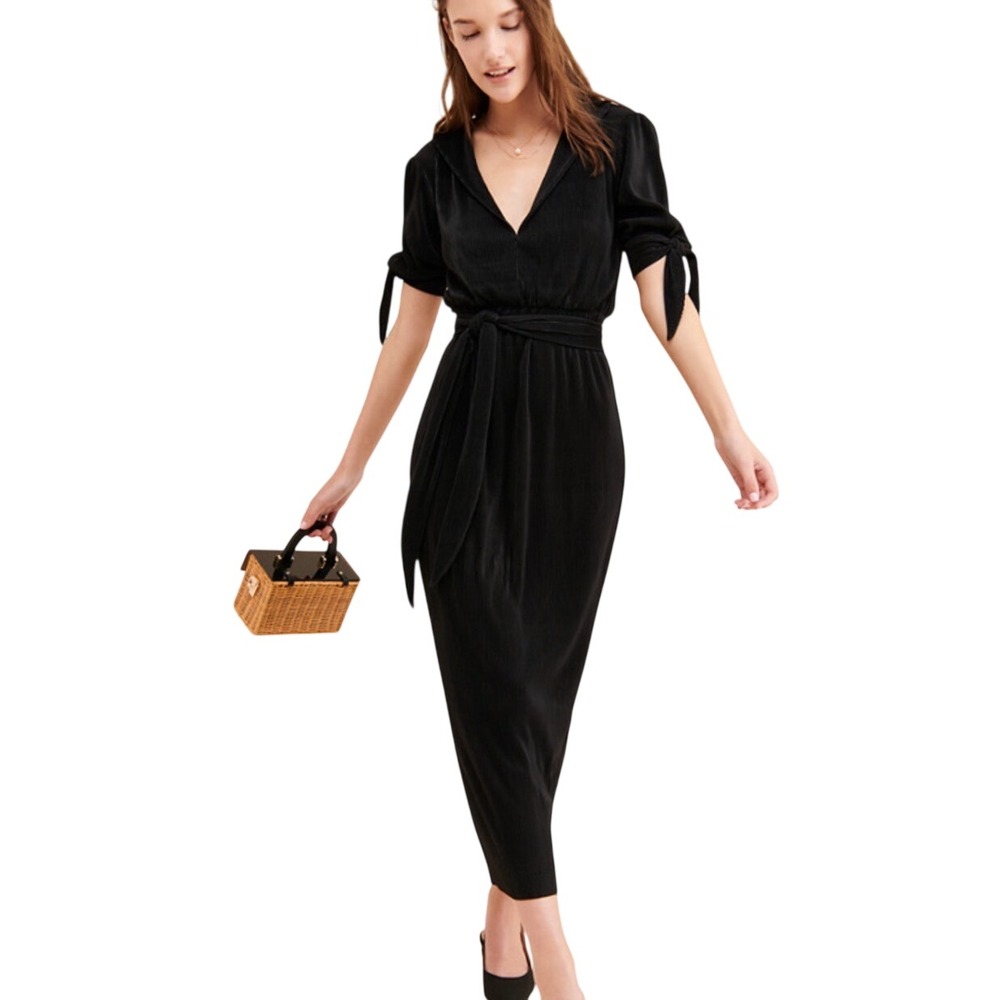 Tach Calendula Triple The Tie Dress Size S Pleated Plisse Black Modern Cocktail